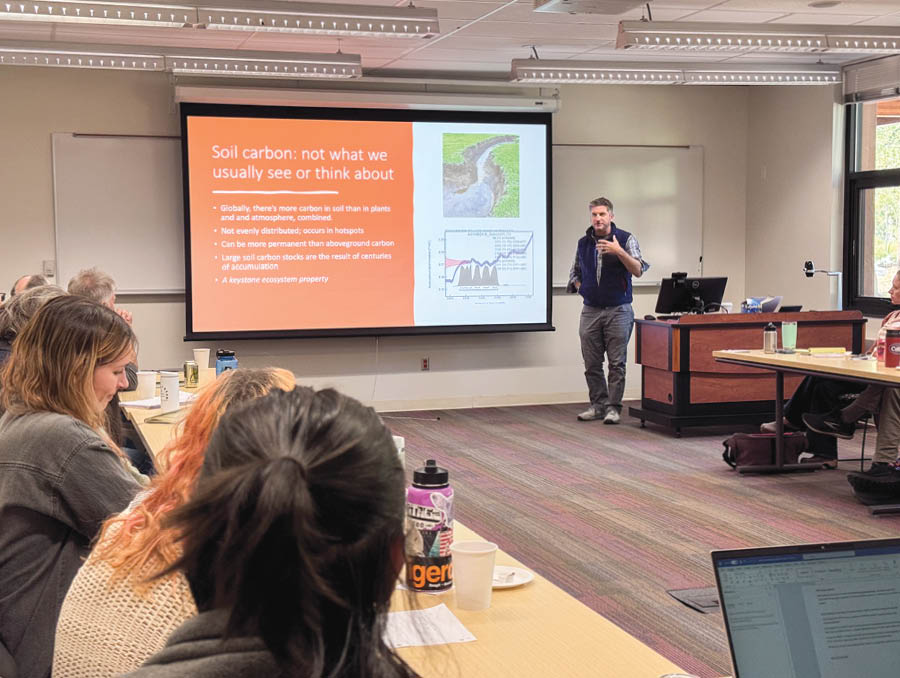Ben Sullivan presenting in a classroom at the University of Nevada, Reno at Lake Tahoe.