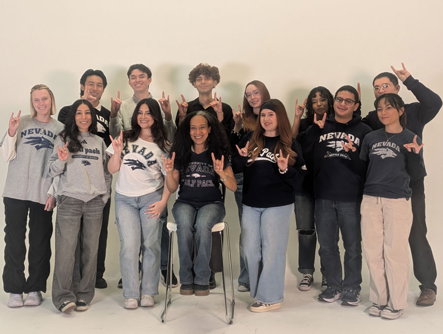A group of students wearing University of Nevada, Reno shirts.