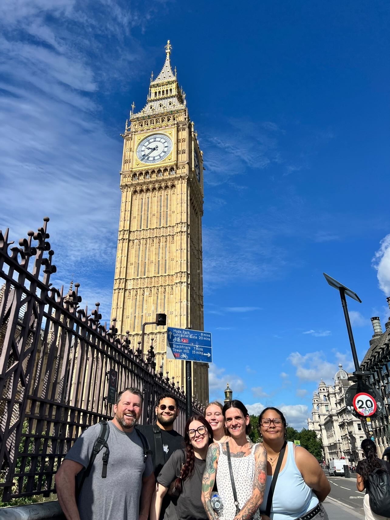 Students standing in front of Big Ben in London.