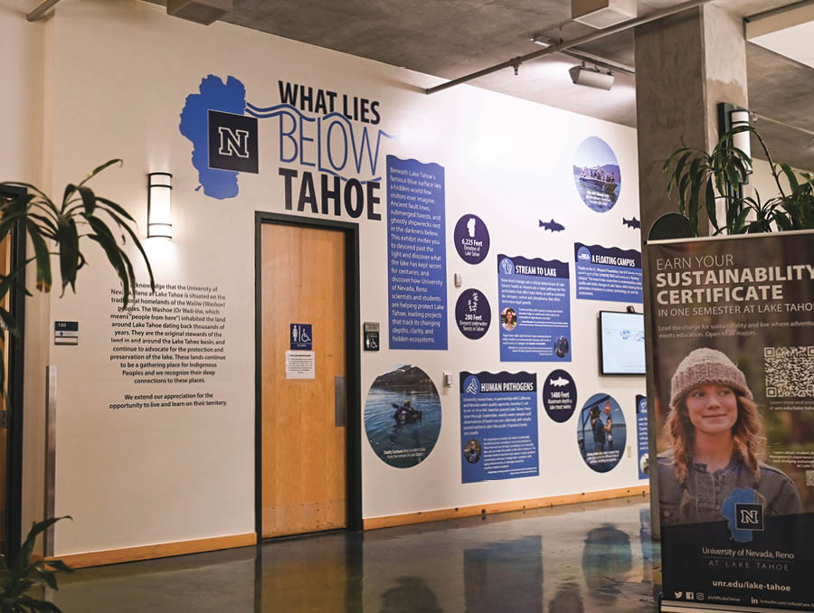 Entryway to an exhibit titled "What Lies Below Tahoe."