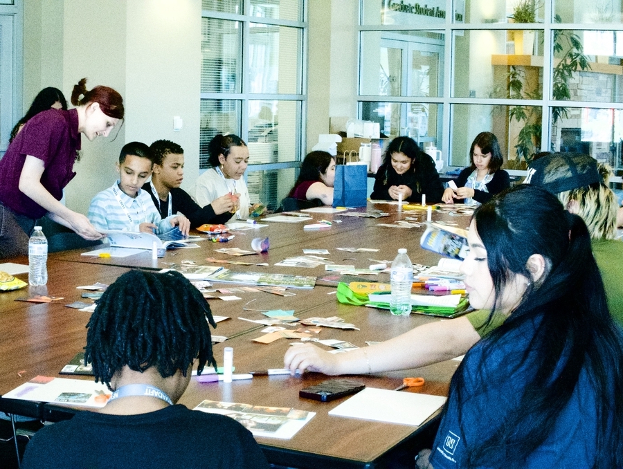 Students engage in workshop on campus. 