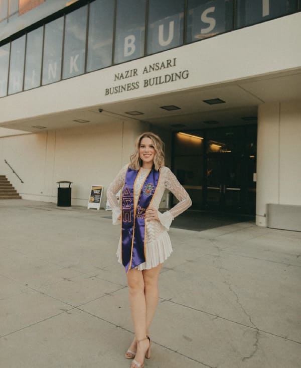 Hannah Hudson outside the College of Business