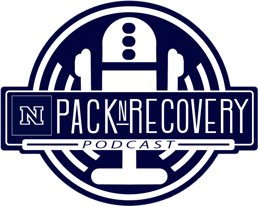 The Pack N Recovery Podcast logo, which includes a microphone illustration in the background