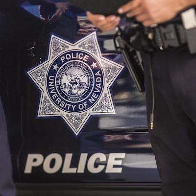 A university police car close up.