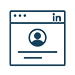A blue icon of a LinkedIn page layout with a blue avatar in the middle with a IN written in the top right corner.