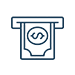 A blue icon of a piece of paper money with a dollar symbol on it coming out of an ATM slot.