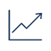 A blue icon of a chart with a line progressively moving upwards and to the right with an arrow on the end.