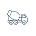 A blue icon of a concrete delivery truck.