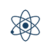 A blue icon of two interlinking circles with a blue dot in the middle -- to look like a neutron.