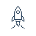 An icon of a rocketship with flames coming from the engines.