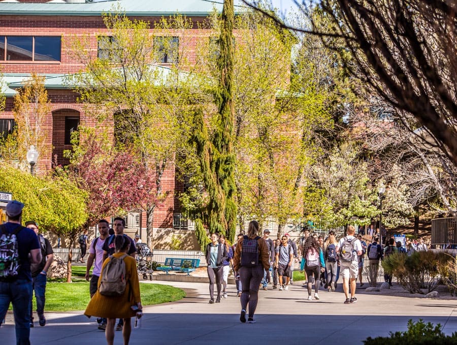 Students walk across campus at the University of Nevada, Reno