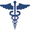 Blue icon of the medical symbol "caduceus"